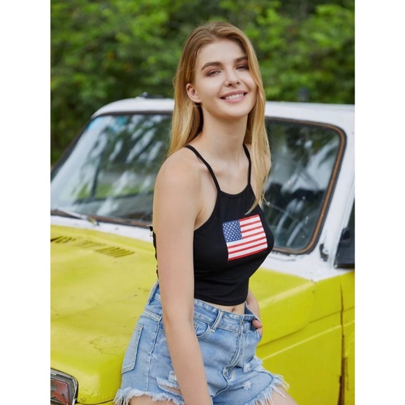American Flag Crop Black Cami 🖤 - Picture 3 of 6